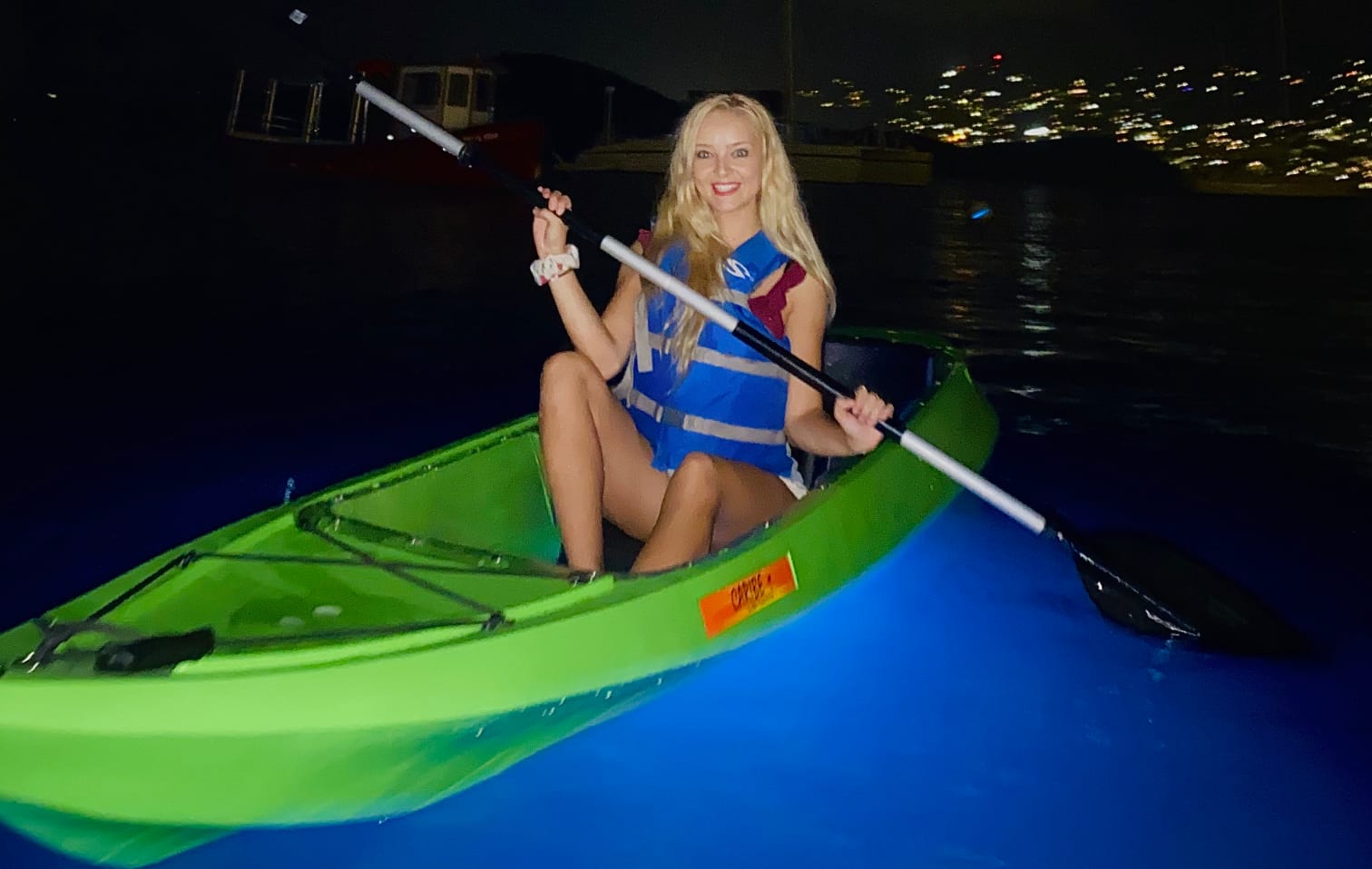 Night Time Kayak with See-through kayaks in St. Thomas US Virgin Islands