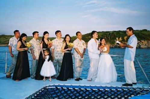 Wedding reception aboard The VI Cat catamaran